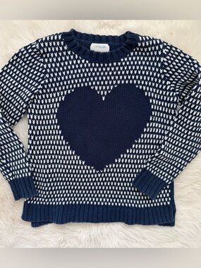 Crewcuts JCrew - Cute Navy and White Heart Knit cotton Sweater Girls Size 6-7